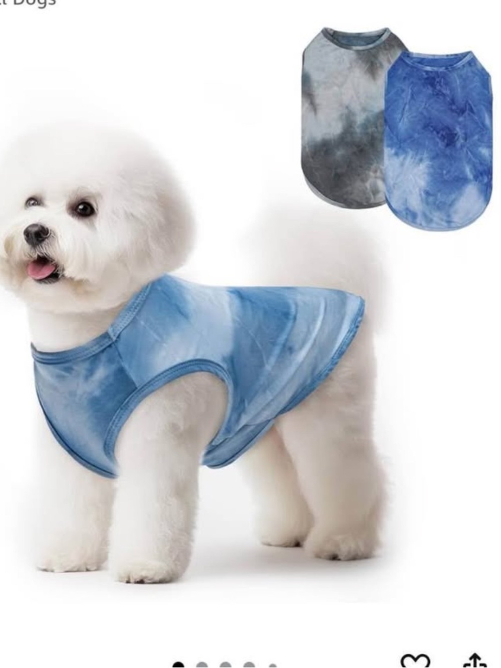 2 pieces Soft Stretch Tie-Dye Blue Dog Vest - Lightweight Summer Tee